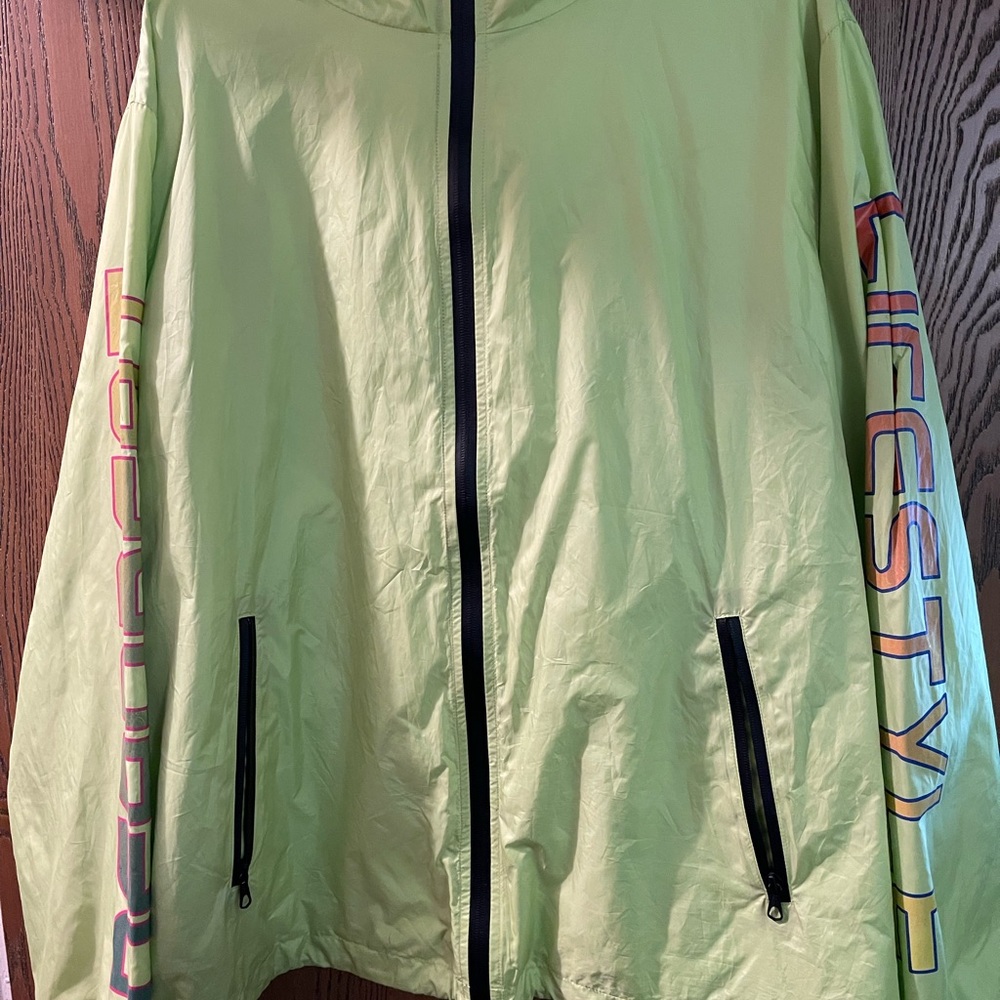 Neon Green Hooded Jacket with Graphic Sleeves